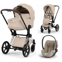 Cybex Priam Style Collection 3 in 1 Cozy Beige chassis Chrome 5.0 car seat Cloud T plus