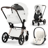 Cybex Priam Style Collection 3 in 1 Off White chassis Rosegold 5.0 car seat Cloud T plus