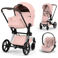 Cybex Priam Style Collection 3 in 1 Peach Pink chassis Chrome 5.0 car seat Cloud T plus