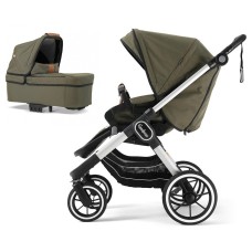 Stroller Emmaljunga NXT90 Silver FLAT Outdoor Olive 2 in 1