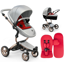 Stroller Mima Xari Argento chassis Rose Gold starter pack Ruby Red