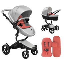 Stroller Mima Xari Argento chassis Black BB starter pack Coral Red