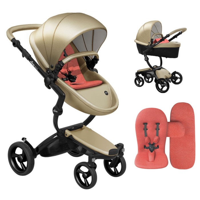 Stroller Mima Xari Champagne chassis Black BB starter pack Coral Red