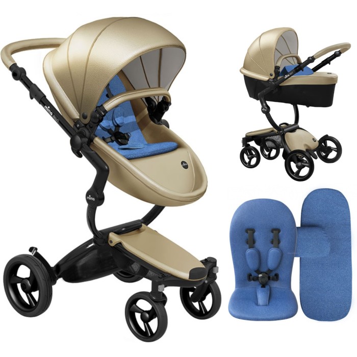 Коляска Mima Xari Champagne шасі Black BB стартовий набір Denim Blue