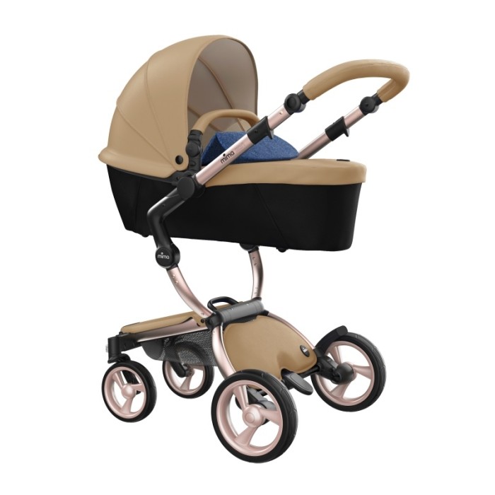 Stroller Mima Xari Latte chassis Rose Gold starter pack Denim Blue