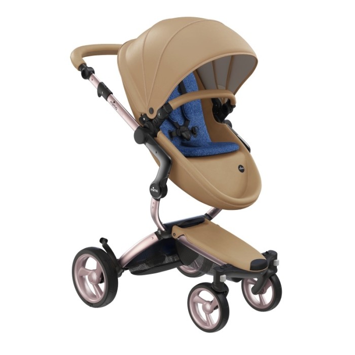 Stroller Mima Xari Latte chassis Rose Gold starter pack Denim Blue