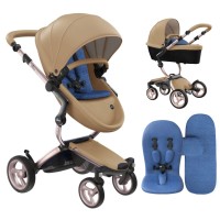 Коляска Mima Xari Latte шасі Rose Gold стартовий набір Denim Blue
