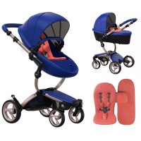 Stroller Mima Xari Royal Blue chassis Rose Gold starter pack Coral Red