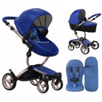 Stroller Mima Xari Royal Blue chassis Rose Gold starter pack Denim Blue