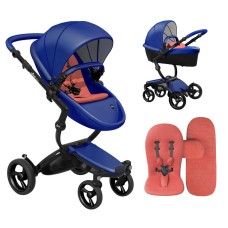 Коляска Mima Xari Royal Blue шасі Black BB стартовий набір Coral Red