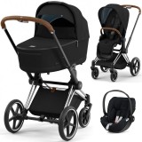 Cybex Priam 4.0 Stroller 3 in 1 Deep Black chassis Chrome Brown