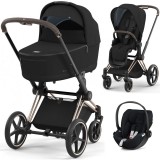 Cybex Priam 4.0 Stroller 3 in 1 Deep Black chassis Rosegold
