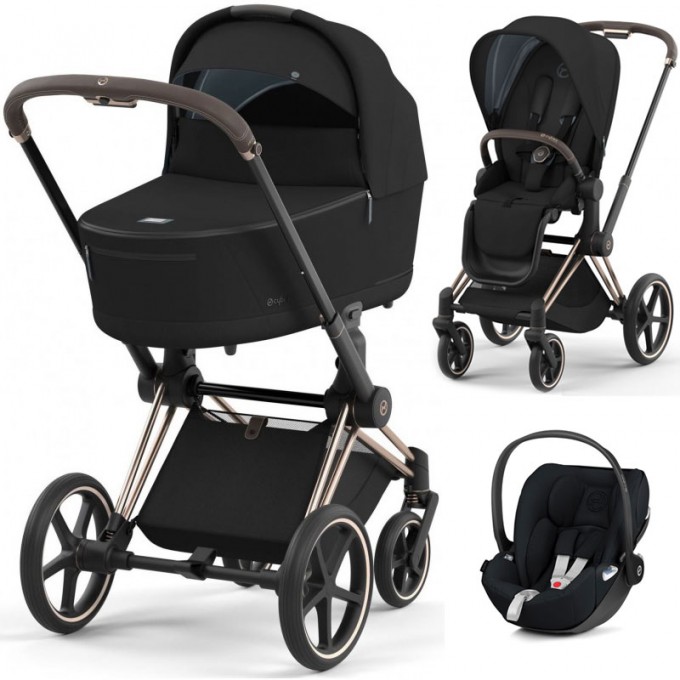 Stroller Cybex Priam 4.0 3 in 1 Deep Black chassis Rosegold