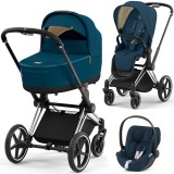 Cybex Priam 4.0 Stroller 3 in 1 Mountain Blue chassis Chrome Black