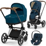 Cybex Priam 4.0 Stroller 3 in 1 Mountain Blue chassis Chrome Brown
