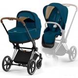 Cybex Priam 4.0 Stroller 2 in 1 Mountain Blue chassis Chrome Brown