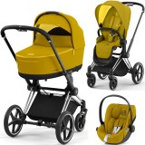 Cybex Priam 4.0 Stroller 3 in 1 Mustard Yellow chassis Chrome Black