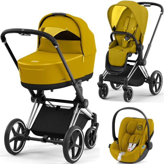 Stroller Cybex Priam 4.0 3 in 1 Mustard Yellow chassis Chrome Black