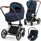 Cybex Priam 4.0 Stroller 3 in 1 Nautical Blue chassis Chrome Brown