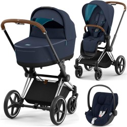 Stroller Cybex Priam 4.0 3 in 1 Nautical Blue chassis Chrome Brown