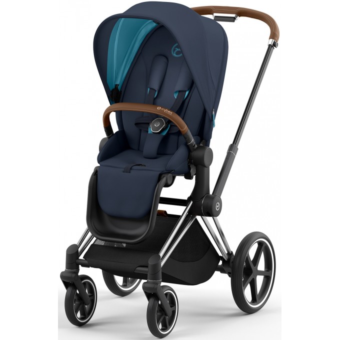 Stroller Cybex Priam 4.0 3 in 1 Nautical Blue chassis Chrome Brown