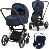 Cybex Priam 4.0 Stroller 3 in 1 Nautical Blue chassis Rosegold