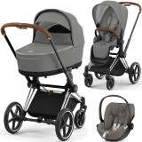 Cybex Priam 4.0 Stroller 3 in 1 Soho Grey chassis Chrome Brown
