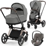 Cybex Priam 4.0 Stroller 3 in 1 Soho Grey chassis Rosegold