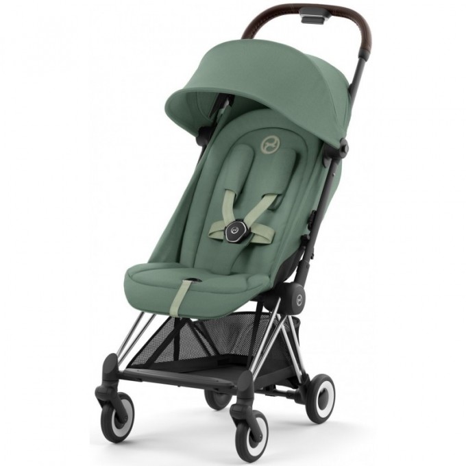 Cybex Coya Leaf Green frame chrome brown stroller