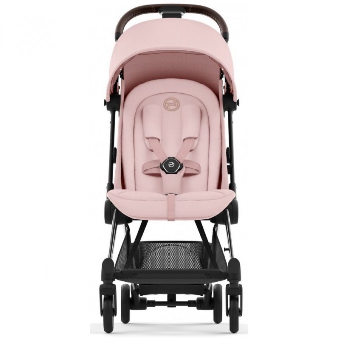 Cybex Coya Peach Pink frame chrome brown stroller