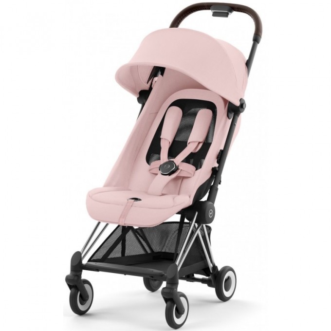 Cybex Coya Peach Pink frame chrome brown stroller