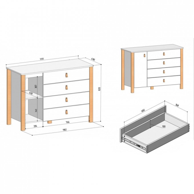 Chest of drawers Veres Monaco 1200 (color: white-graphite)