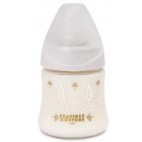 Bottle, 150 ml. Suavinex round nipple 3-position, "Couture" white
