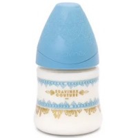 Bottle, 150 ml. Suavinex round nipple 3-position, "Couture" blue