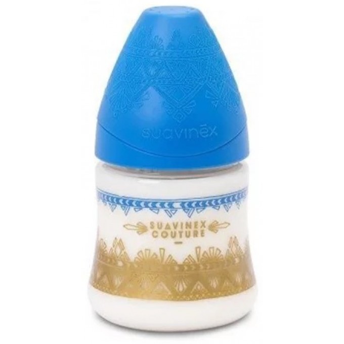 Bottle, round nipple 3-position, "Couture" blue, 150 ml Suavinex