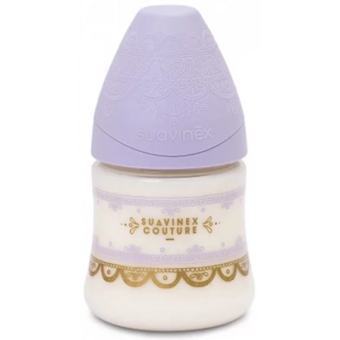 Bottle, round nipple 3-position, "Couture" purple, 150 ml Suavinex