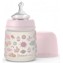 Bottle, anatomical nipple slow flow, "Memories - Babies Stories" pink, 150 ml Suavinex