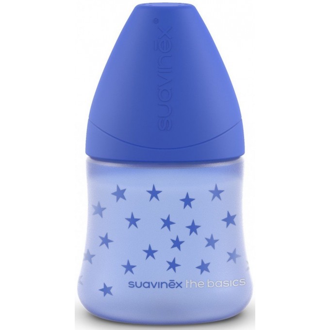 Bottle (set of 2), 150 ml Suavinex round nipple slow flow, "Basics" blue