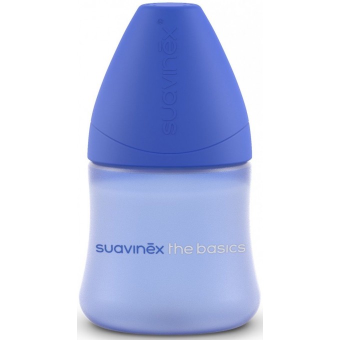 Бутылочка (набор 2 шт), 150 мл Suavinex круглая соска медленный поток, "Basics" синяя