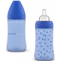 Bottle (set of 2), 270 мл Suavinex round nipple 3-position, "Basics" blue
