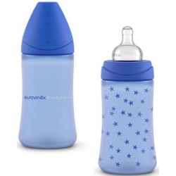 Bottle, round nipple 3-position, "Basics" blue, 270 ml Suavinex