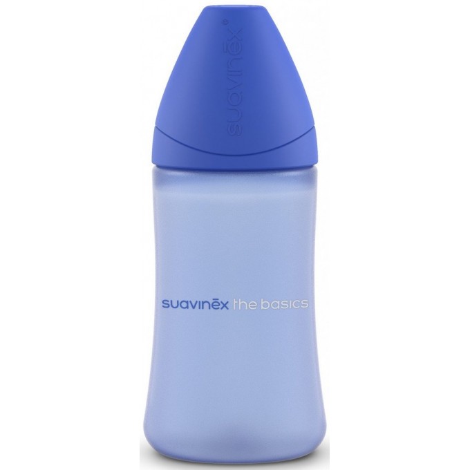 Бутылочка, круглая соска 3-позиционная, "Basics" синяя, 270 мл Suavinex