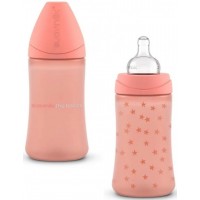 Bottle (set of 2), 270 мл Suavinex round nipple 3-position, "Basics" pink