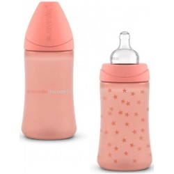 Пляшечка, кругла соска 3-позиційна, "Basics" рожева, 270 мл Suavinex
