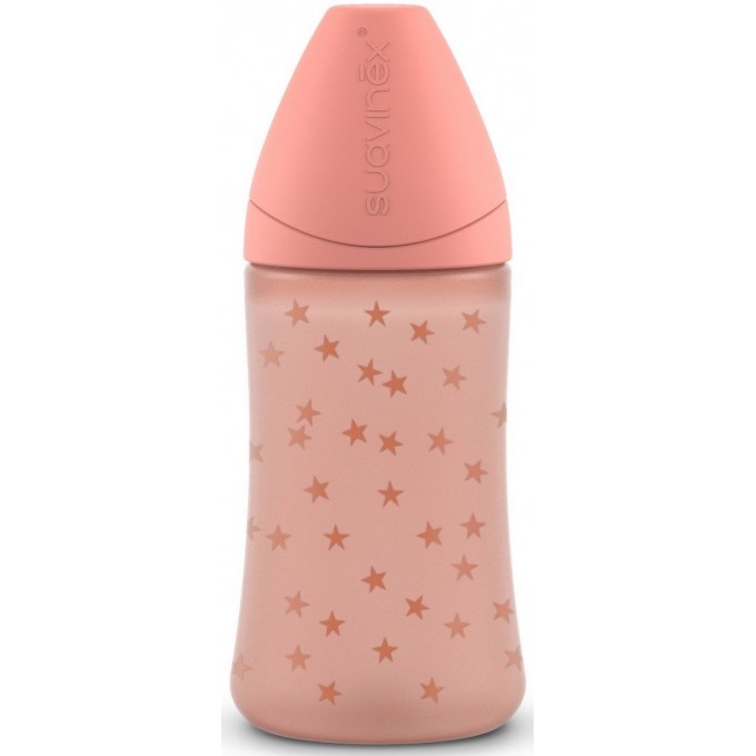 Бутылочка, круглая соска 3-позиционная, "Basics" розовая, 270 мл Suavinex
