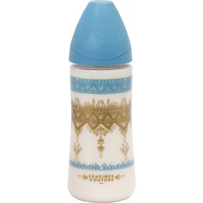 Bottle, round nipple 3-position, "Couture" blue, 270 ml Suavinex