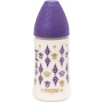 Бутылочка, 270 мл Suavinex круглая соска 3-позиционная, "Couture" фиолетовая