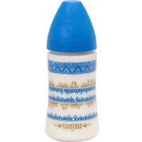 Бутылочка, 270 мл Suavinex круглая соска 3-позиционная, "Couture" синяя