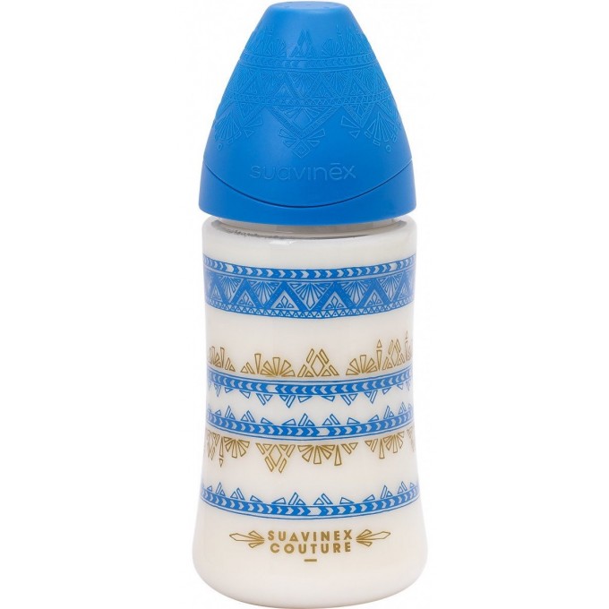 Бутылочка, круглая соска 3-позиционная, "Couture" синяя, 270 мл Suavinex