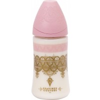 Бутылочка, 270 мл Suavinex круглая соска 3-позиционная, "Couture" розовая